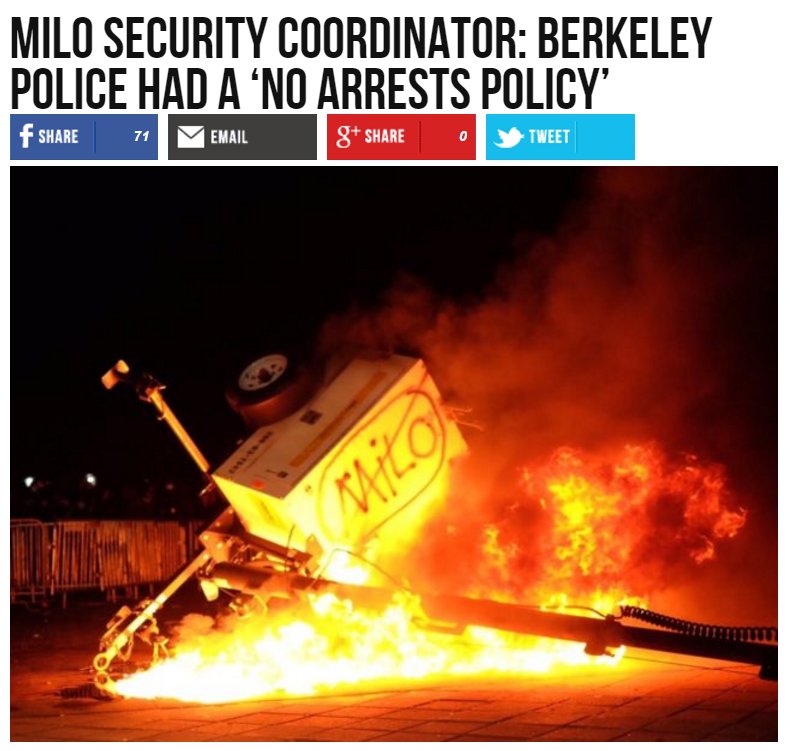 LindaSuhler's tweet photo. The MOB clearly knew this...
MILO Security Coordinator: Berkeley Police Had a 'No Arrests Policy
#MiloInCal #1A
https://t.co/mkjGTG7zTZ https://t.co/X01UmVNFsQ