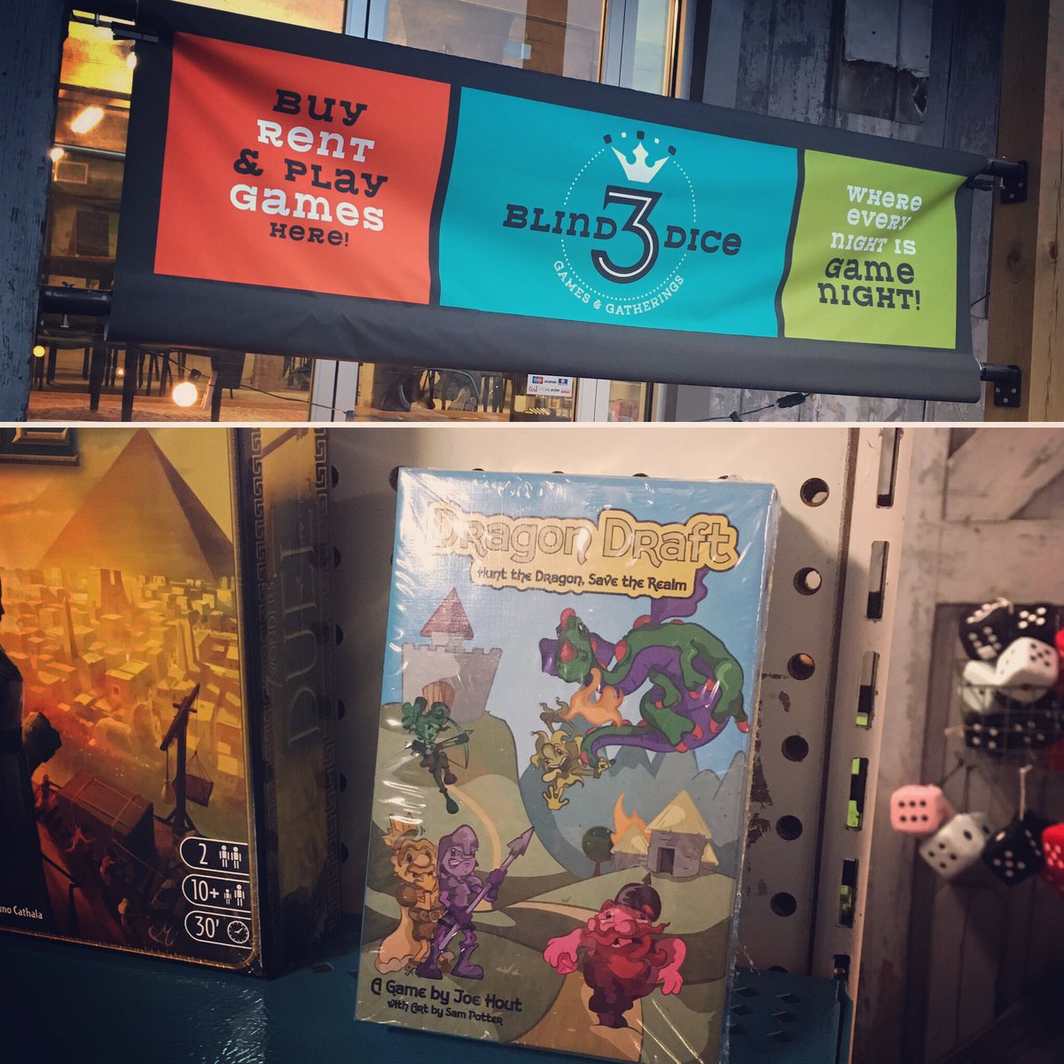 DragonDraftGame's tweet photo. Thanks to 3 Blind Dice for selling Dragon Draft!

If you are in Winston-Salem NC stop by and check them out.

#shoplocal #boardgames https://t.co/Cwplnw1o8x