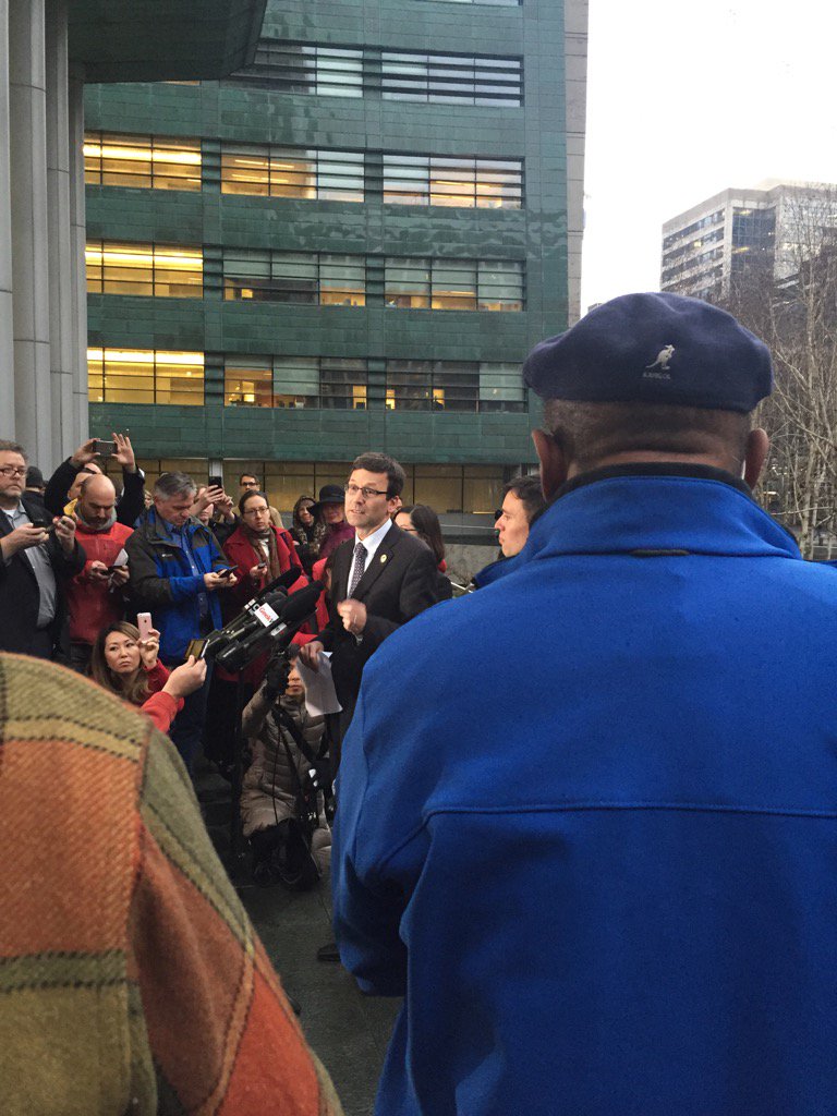 AGOWA's tweet photo. AG Ferguson discusses immediate, nationwide halt to Trump Executive Order on federal courthouse steps. https://t.co/R8hY3FRibq