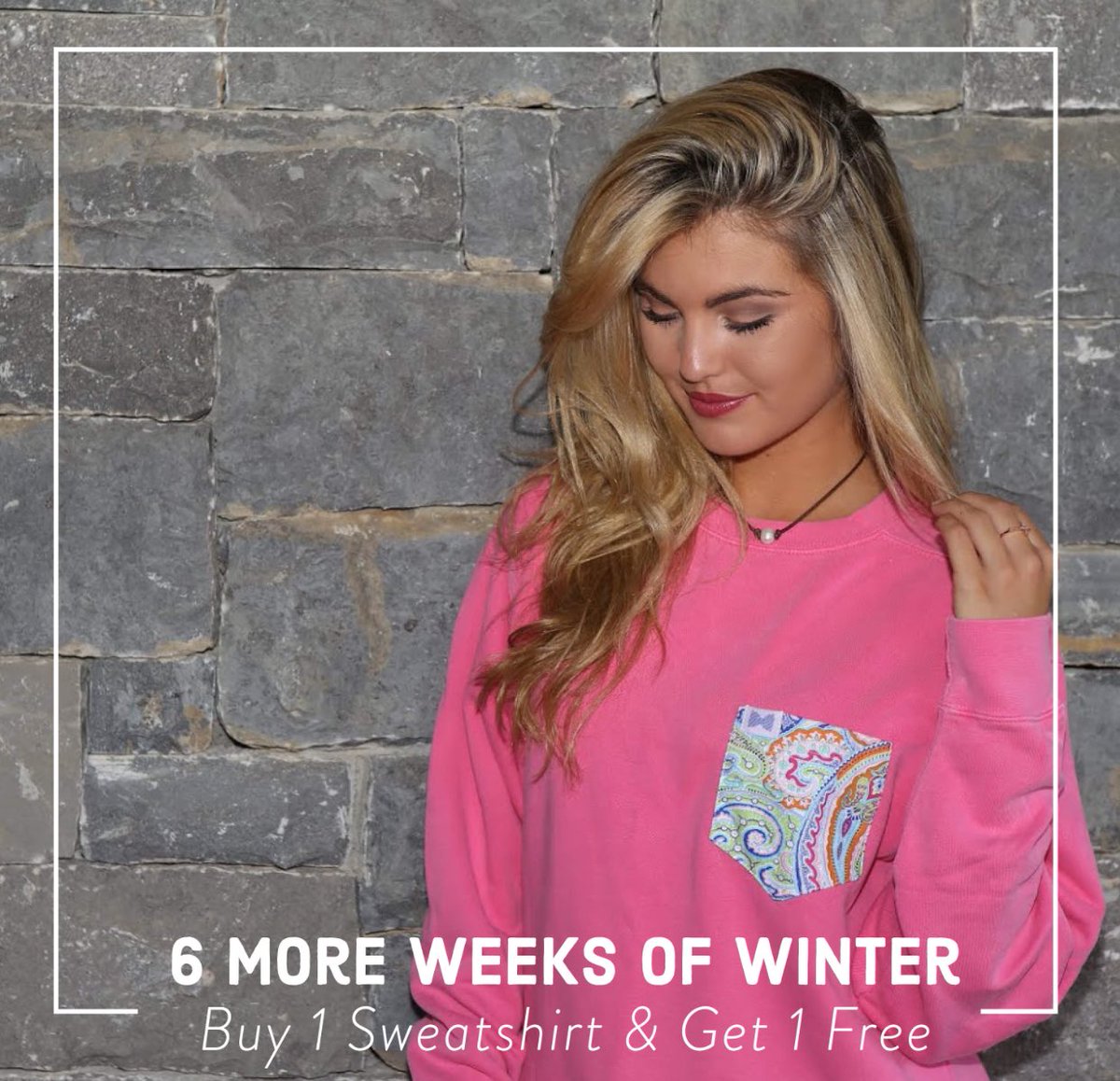 fratcollection's tweet photo. Because Phil the groundhog said so! Buy one sweatshirt get a handpicked one in your size for free today 💕 #fraternitycollection https://t.co/P4LNuBHTcF