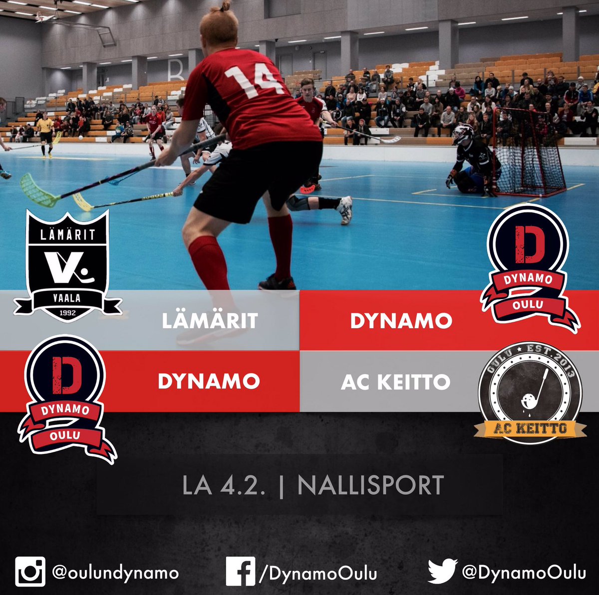 DynamoKempele's tweet photo. HUOMENNA! HOT STUFF!
Dynamo vs. Lämärit 16:00 | Dynamo vs. AC Keitto 19:00. Ooppa hököllä ja tuu lauteille!
#dynamolife #salibandy #oulu https://t.co/8uPnyGCLGP
