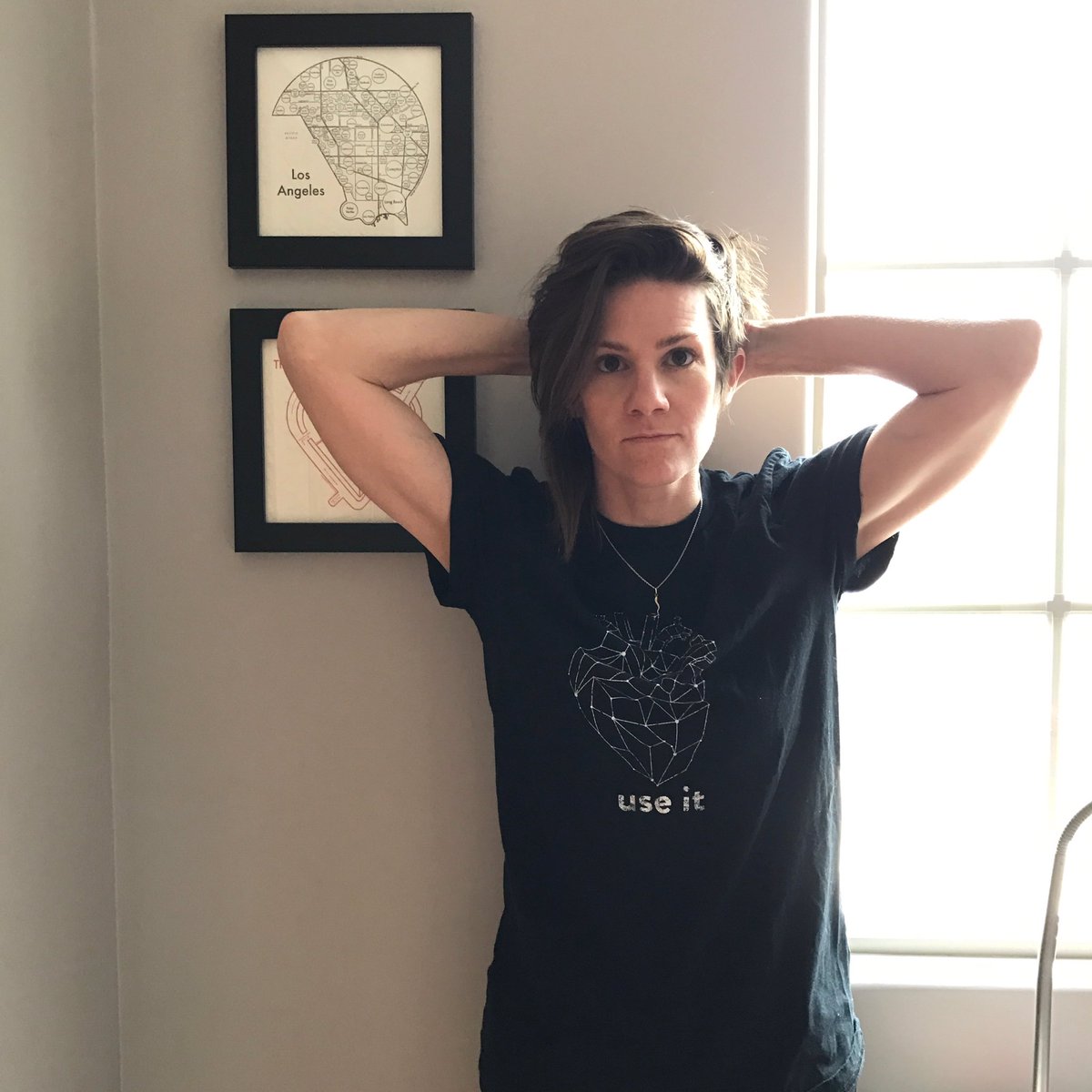 cameronesposito's tweet photo. I love this rad #UseYourHeartTee by @ingridmusic. Proceeds support the @TrevorProject!! Biceps not for sale. https://t.co/kXLbFE4pXg