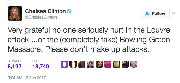 CNN's tweet photo. Chelsea Clinton knocks Kellyanne Conway: 'Please don't make up attacks' https://t.co/cekQIybU3p #BowlingGreenMassacre https://t.co/FPlsFfSn2Z