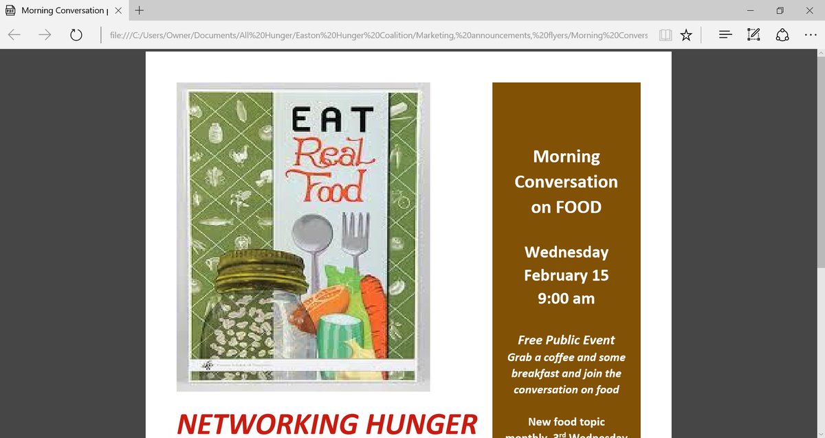 EastonFood's tweet photo. Documentary debut hunger in Easton @EastonFood @EastonPublicMkt February 15 9:00 am meet the filmmaker https://t.co/gxwJoqEQB5