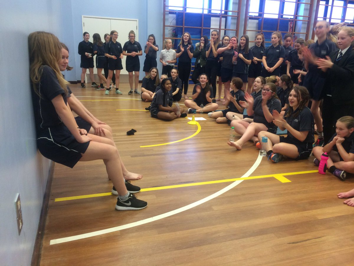 Year 8 girls wall sit challenge, great to see so much shouting and cheering to keep the girls going #welldoneMia #8mins40secs 💪🏼