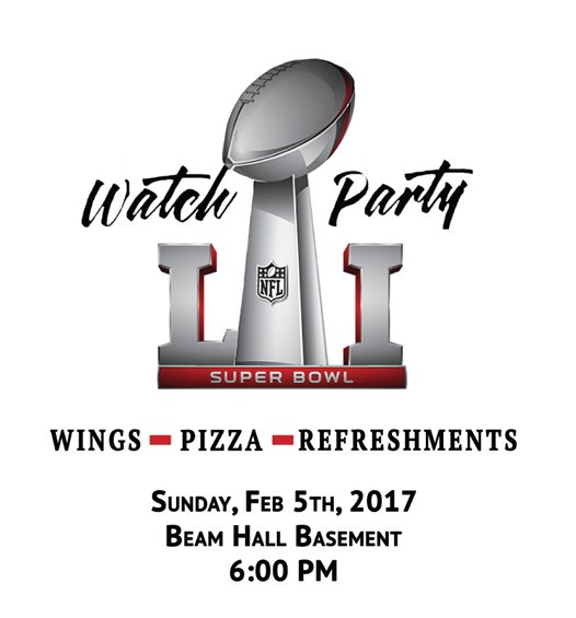PSUNWWC's tweet photo. North Halls is hosting a #superbowl watch party. There will be pizza, wings and refreshments at 6pm on Feb 5th in the Beam Hall Basement. https://t.co/EXhaTohraW