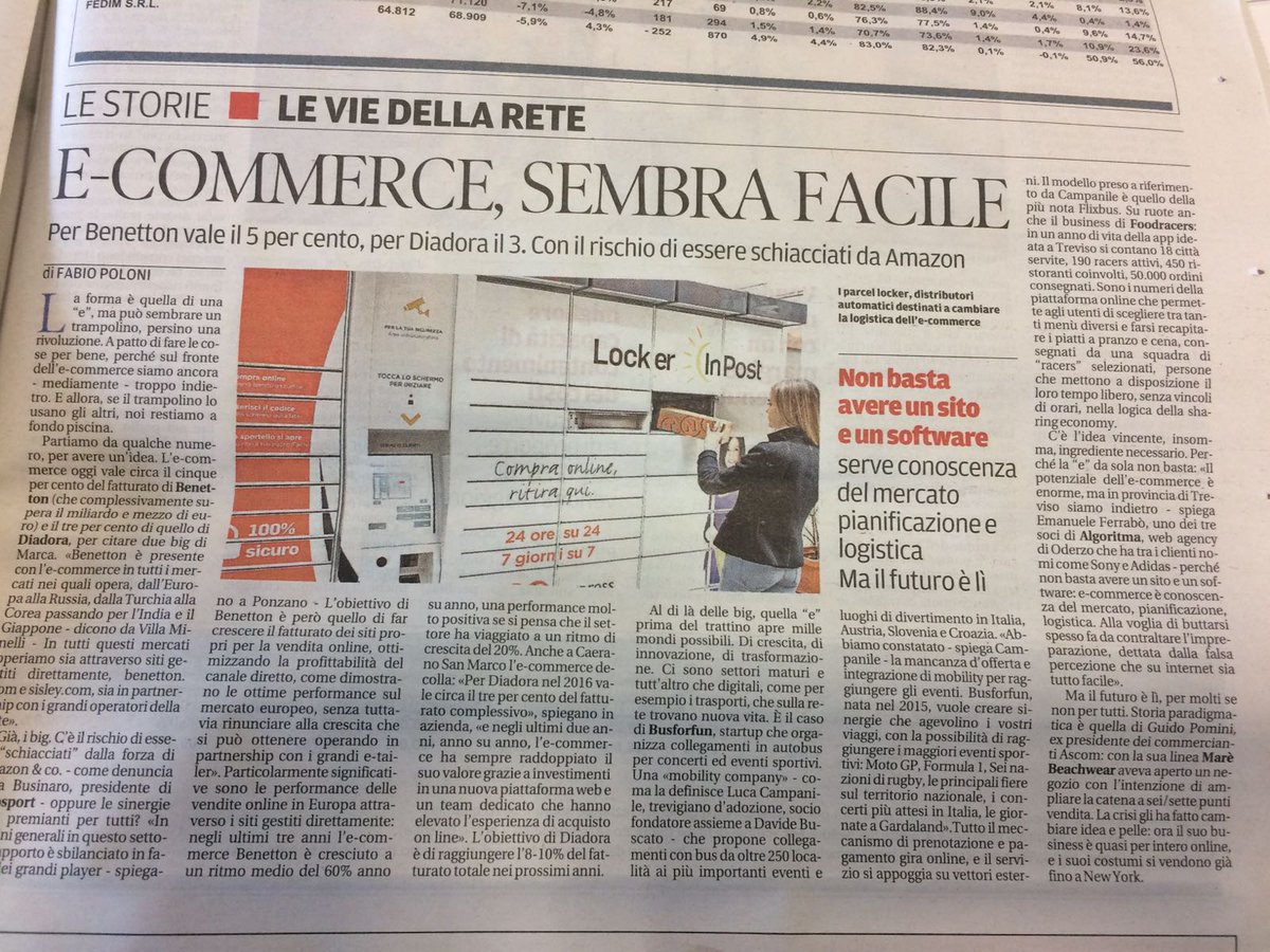 buschibus's tweet photo. su Nordest Economia di oggi, si parla ancora di @busforfun a fianco di nomi del calibro di @benetton e @Diadoraofficial , che onore. https://t.co/GSN523y6SG