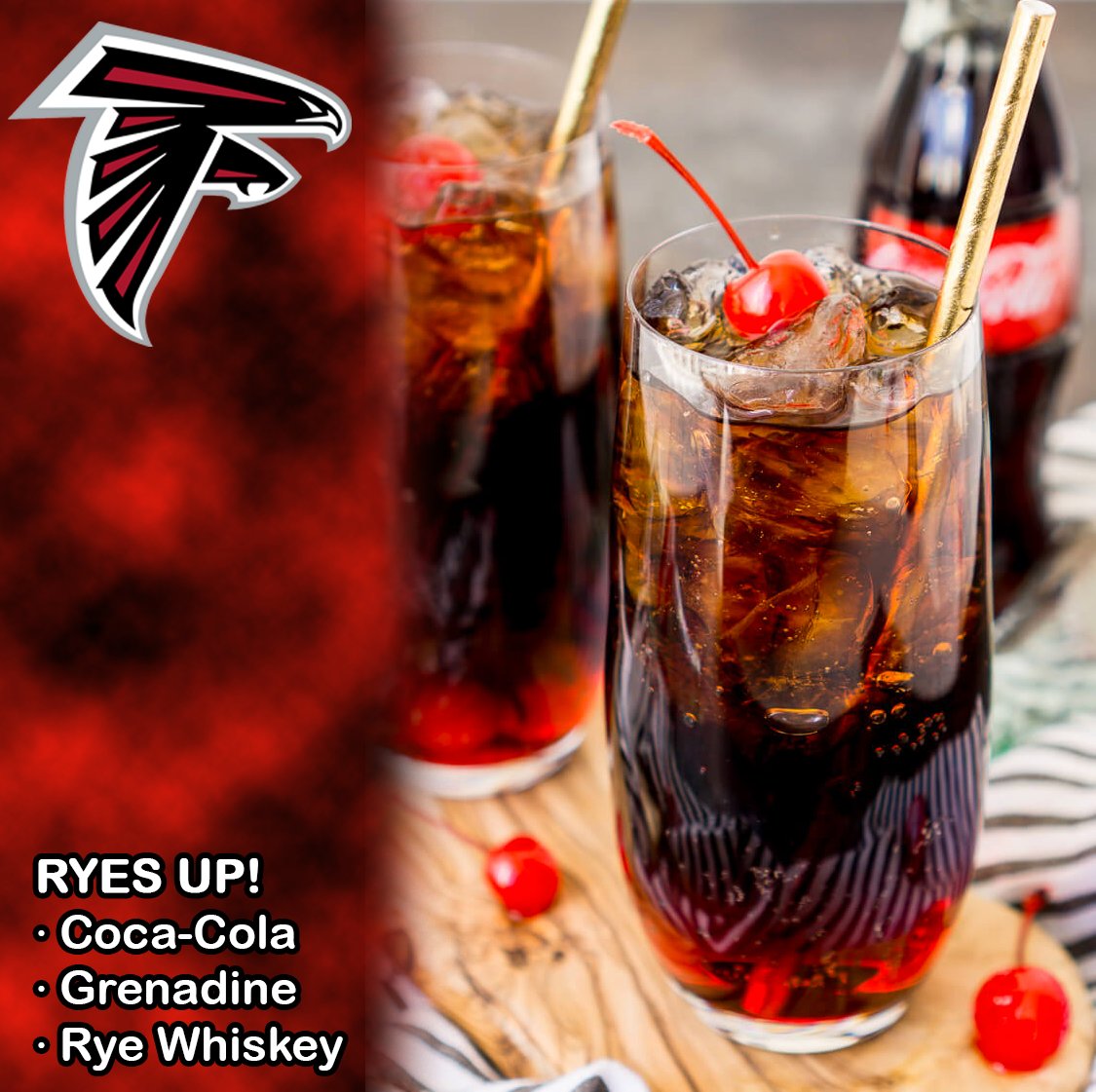 LeadupPatrick's tweet photo. Winning Super Bowl Cocktail: Ryes Up! #FalconsFriday #RiseUp #InBrotherhood @LeadUpIO @M_Ryan02 @VicBeasley3 @AtlantaFalcons @CocaCola https://t.co/uTxkNNmdIy