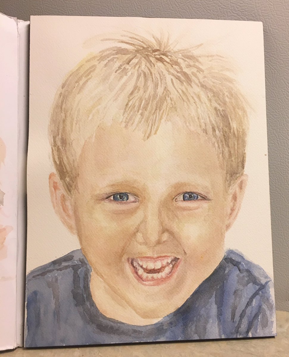 My portrait journey starts with my own kids.  Jumping in head first #art #artstudent #portrait #watercolor