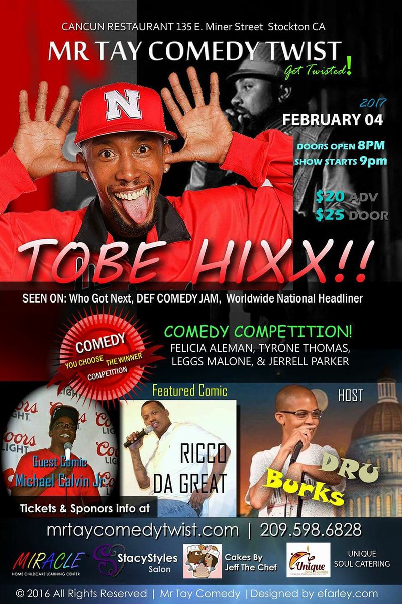 tobehixx's tweet photo. Saturday Night Stockton Tobe Hixx Live! #LaughorDie #SuperBowlWeekend #MustAttendEvent #GetALaff #ComedyVet #BringEverybody #Thanks https://t.co/mXHrTb6pEQ