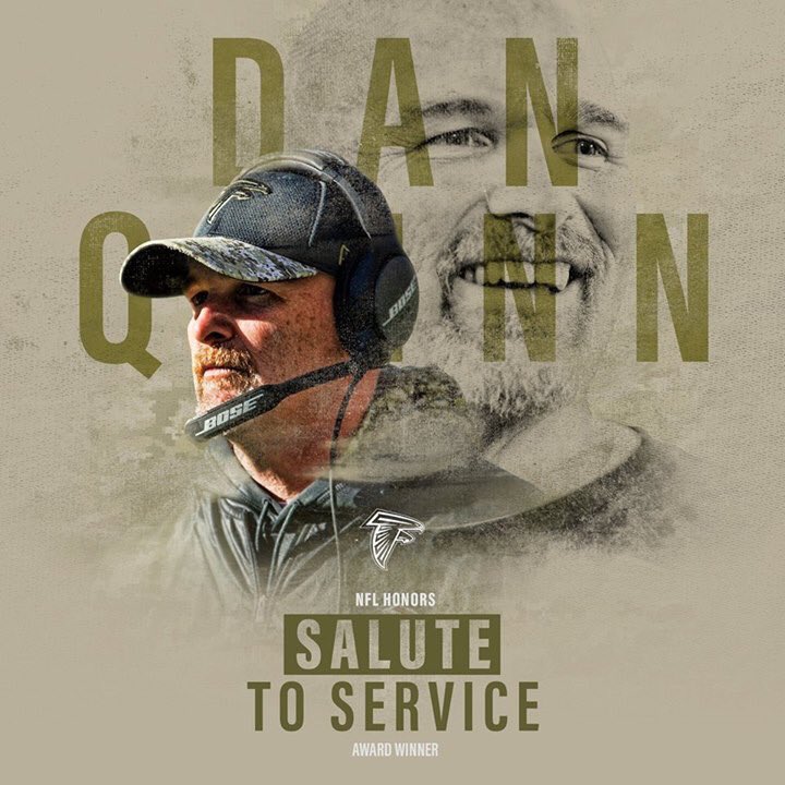 LTRC_Tree's tweet image. Repost- @AtlantaFalcons Congratulations to Head Coach Dan Quinn on winning the NFL-USAA Salute to Service Award! #livetherangercreed #riseup