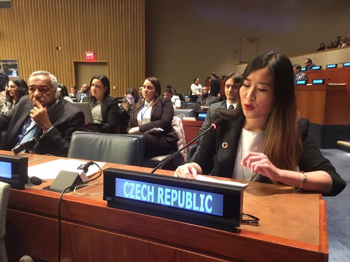 UN4Youth's tweet photo. Czech UN Youth Delegate @zuzana_vuova speaking about role of youth in implementing #SDGs youth participation &amp; inclusion #CSocD55 @CzechUNNY https://t.co/ENWIOhOAli