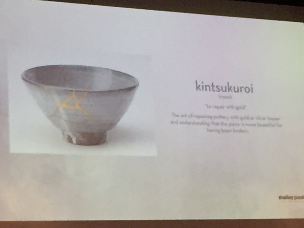 Shelley Poole describes type of art considered more beautiful for having been broken. Spiritual talking point.