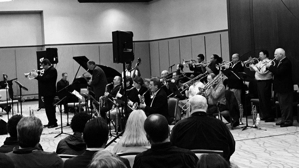 NHSBands's tweet photo. NHS Band Director Mark Yost is performing tonight with jazz trumpet  legend Wayne Bergeron! #SCMEA2017 https://t.co/IjNXaGlC3n