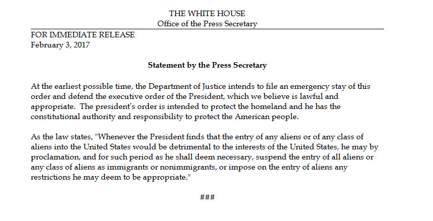 White House: Department of Justice to file emergency stay #TravelBan https://t.co/aIQgS1vnif