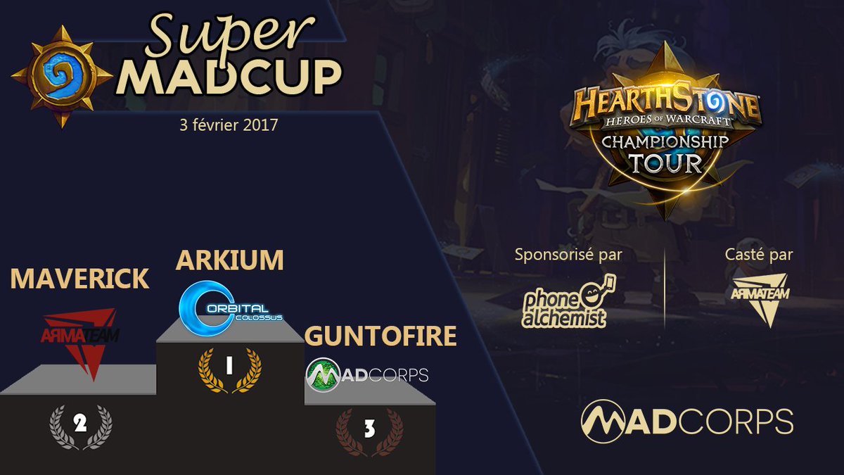 MadPC_fr_'s tweet photo. Félicitations à @ArkiumHS, @Maverick_HS et @Guntofire. Merci @armateam pour le cast et notre sponsors @phonealchemist ! https://t.co/J5CZtPCsgS