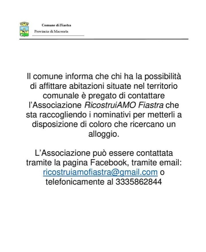 Chiunque voglia mettere in affitto la propria casa sita nel comune di Fiastra per chi ricerca alloggio può contattarci per e-mail e telefono