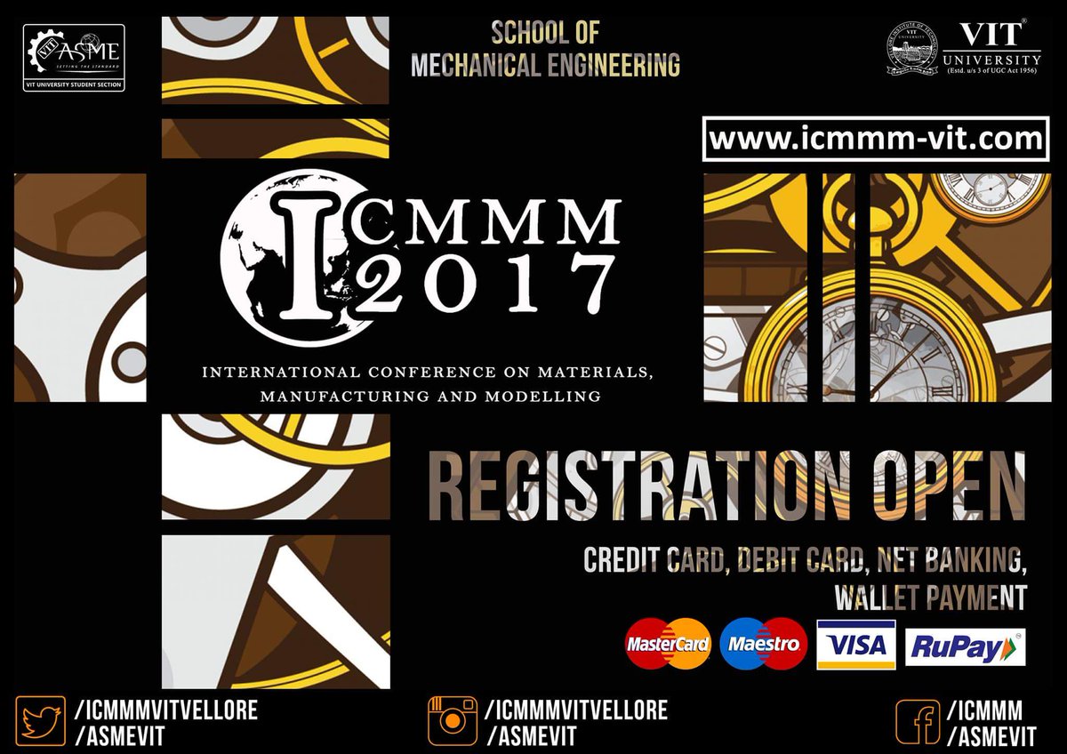 Mechnovate's tweet photo. Registration open!
All the accepted papers can now register at register : https://t.co/CW8AC7pIbJ
#ICMMM2017
#ASMEVIT
#MECHNOVATE https://t.co/dullRFHXXU