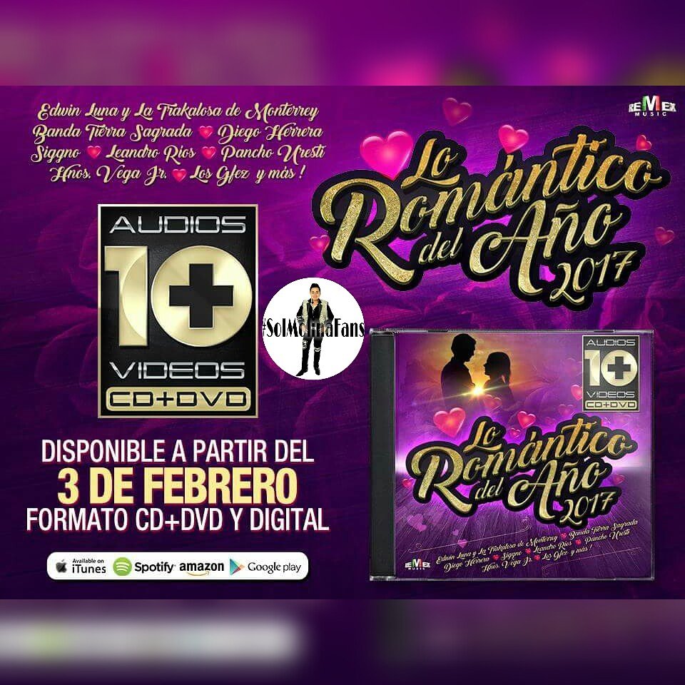 EveViidal's tweet photo. ;Hoy gran lanzamiento d #LoRomanticoDelAño2017 📀 
Búscalo!!
@tierrasagrada1 @christiansol25 🎶 
@SolMolinaFans 🌞 https://t.co/AeEAwub8nz