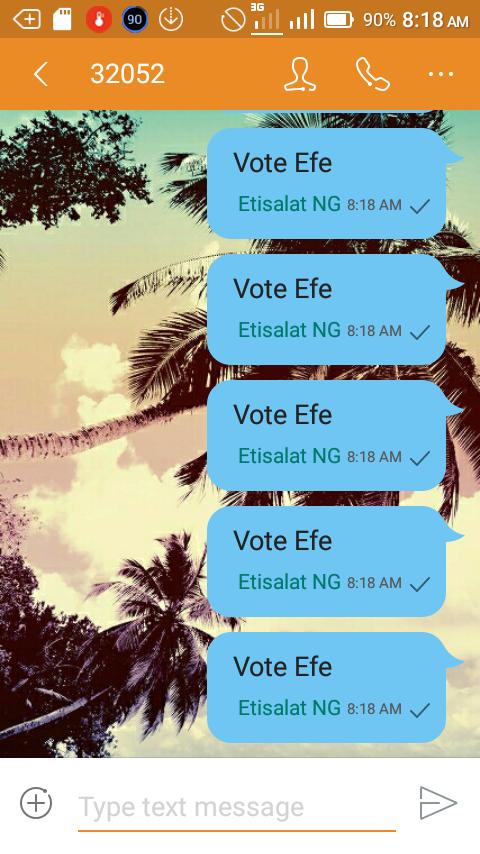 Somj_fiall's tweet photo. Tweet less Vote more #TeamEfe #bbnaija https://t.co/gMdLav2mCr