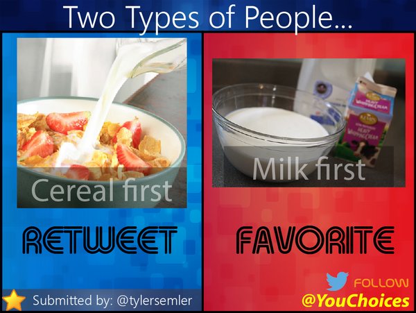 YouChoices's tweet image. Cereal or milk first?