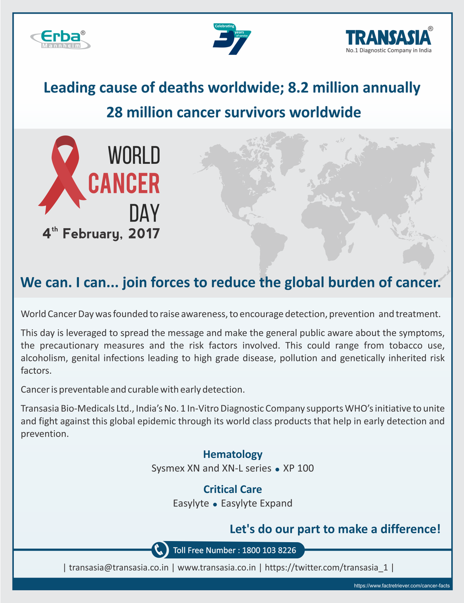 Transasia_1's tweet photo. Transasia Bio-Medicals Pvt. Ltd join forces to reduce the global burden of Cancer. https://t.co/eYjaInfKGQ