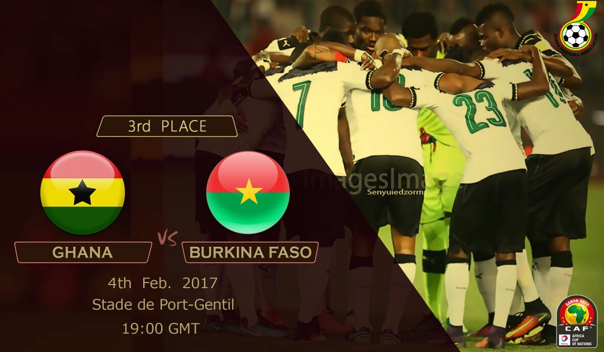 ghanafaofficial's tweet photo. It's Match day! 💪

⚽ Burkina Faso 🇧🇫 v 🇬🇭 Ghana 
📍 Port Gentil 
⌚ 7pm GMT
🏆 #CAN2017 3rd place 

#GoGhana #BlackStars #AFCON2017 https://t.co/L04CZIAQT9