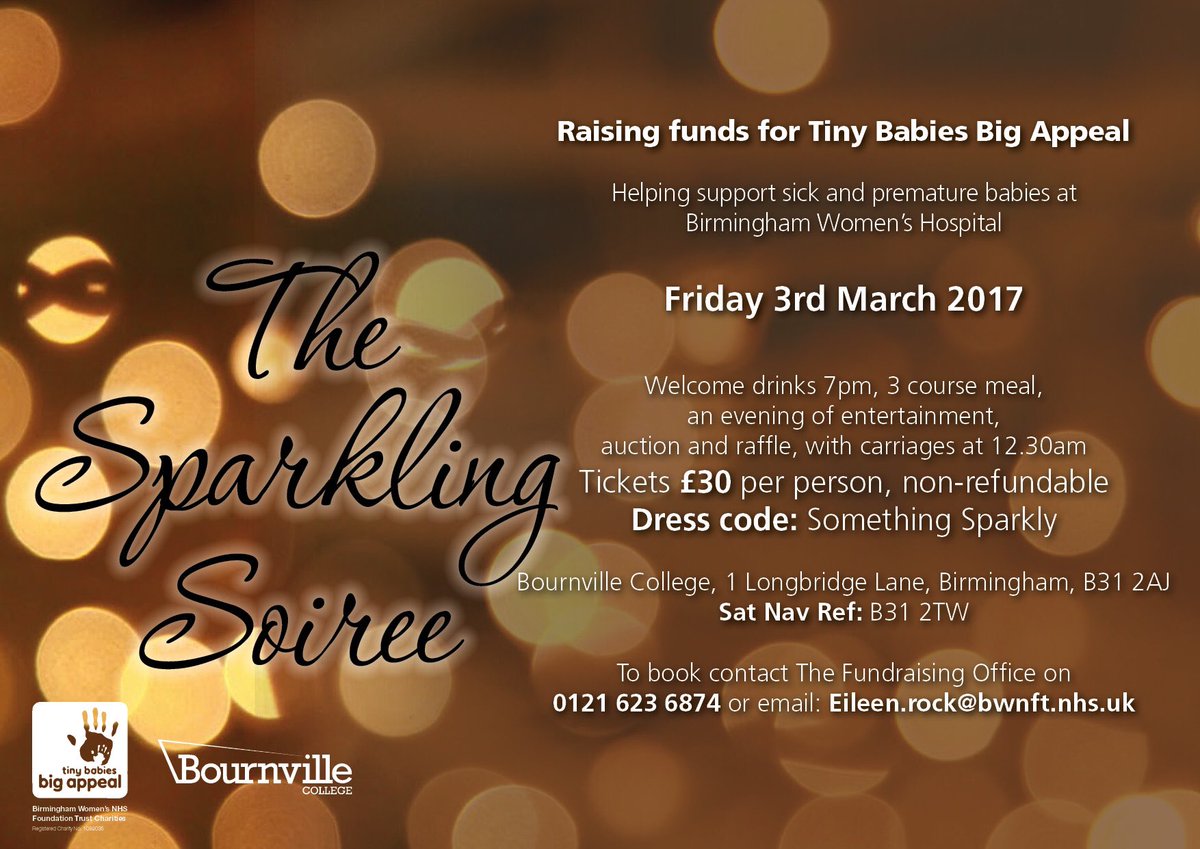 BWHCharity's tweet image. Have a great night out &amp;amp; help raise funds for @BWH_NHS. Tickets still available #SparklingSoiree @Bournville 
To book pls call 01216236874