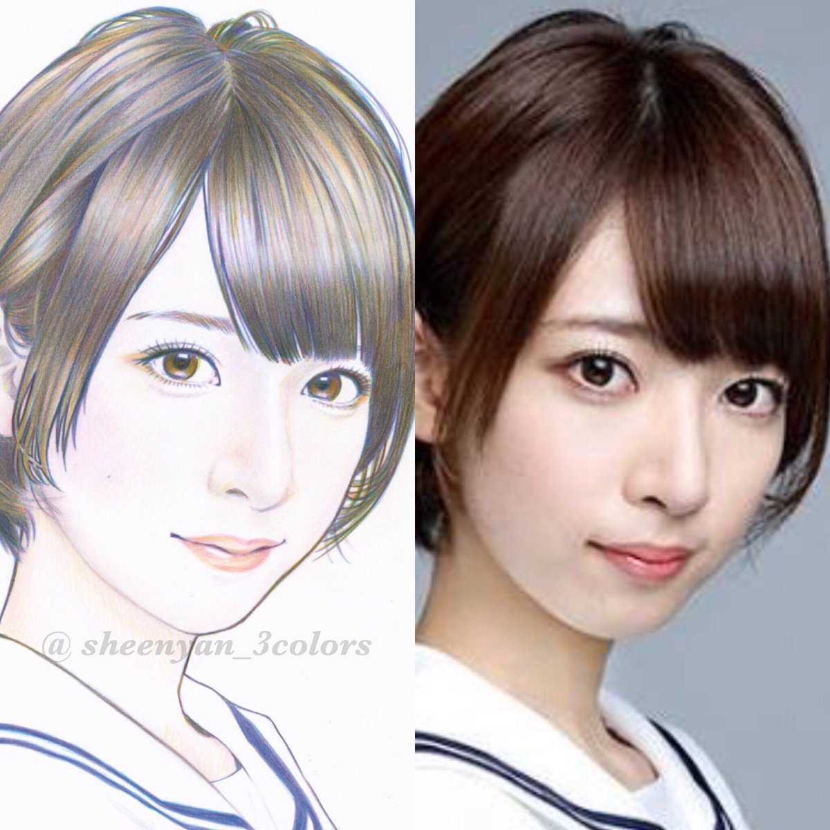 しいにゃん 色鉛筆3色絵師 No Twitter 明日卒業の乃木坂46 橋本奈々未さんの似顔絵比較 これは後でインスタにも投稿するので 両方で繋がってる人はスルーしてやってください こうして見るとやはりリアルとも デフォルメとも違う立ち位置 色鉛筆3色 橋本