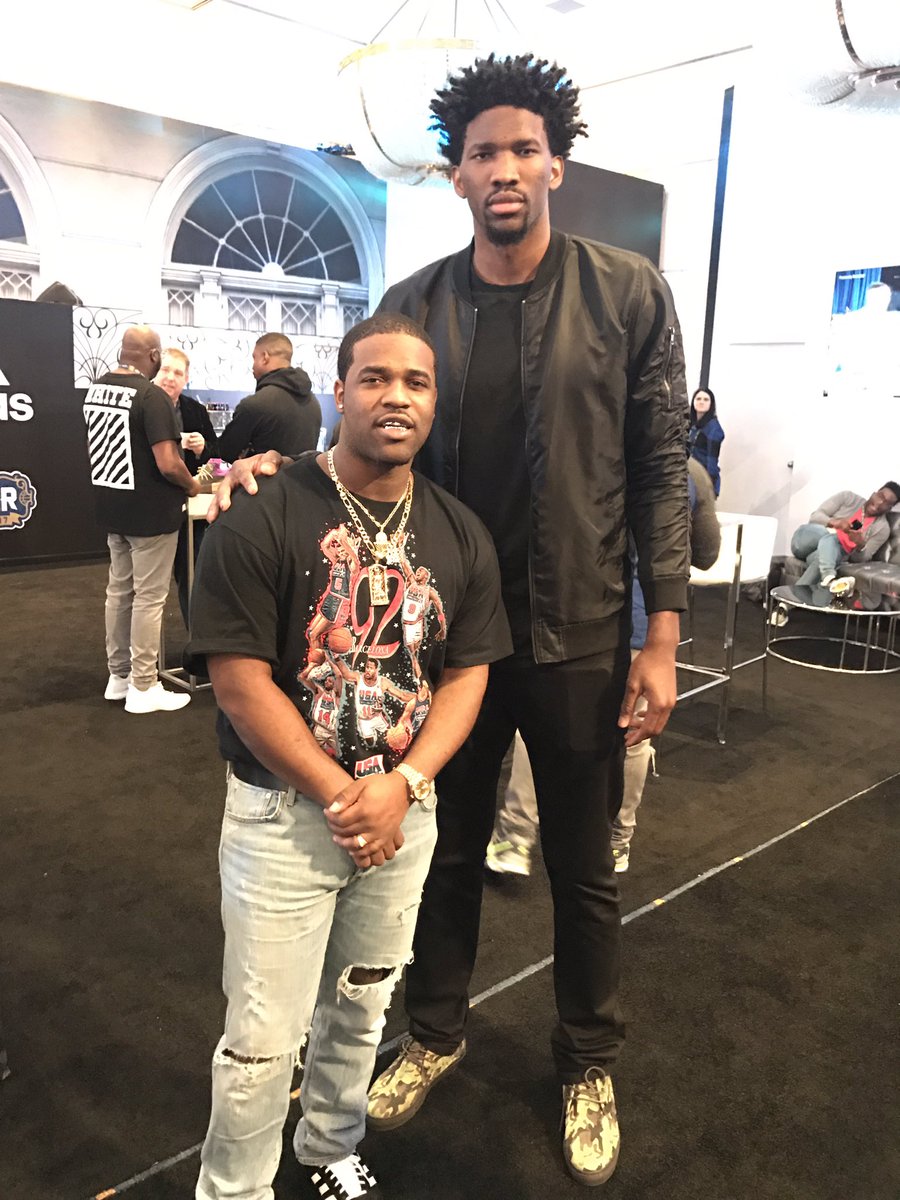 ASAPferg's tweet photo. This dude make me look like a toddler lol S/o my man @JoelEmbiid check us out on my snap getting crazy with the shoulders 1 time!! https://t.co/0lEJA8zYHD