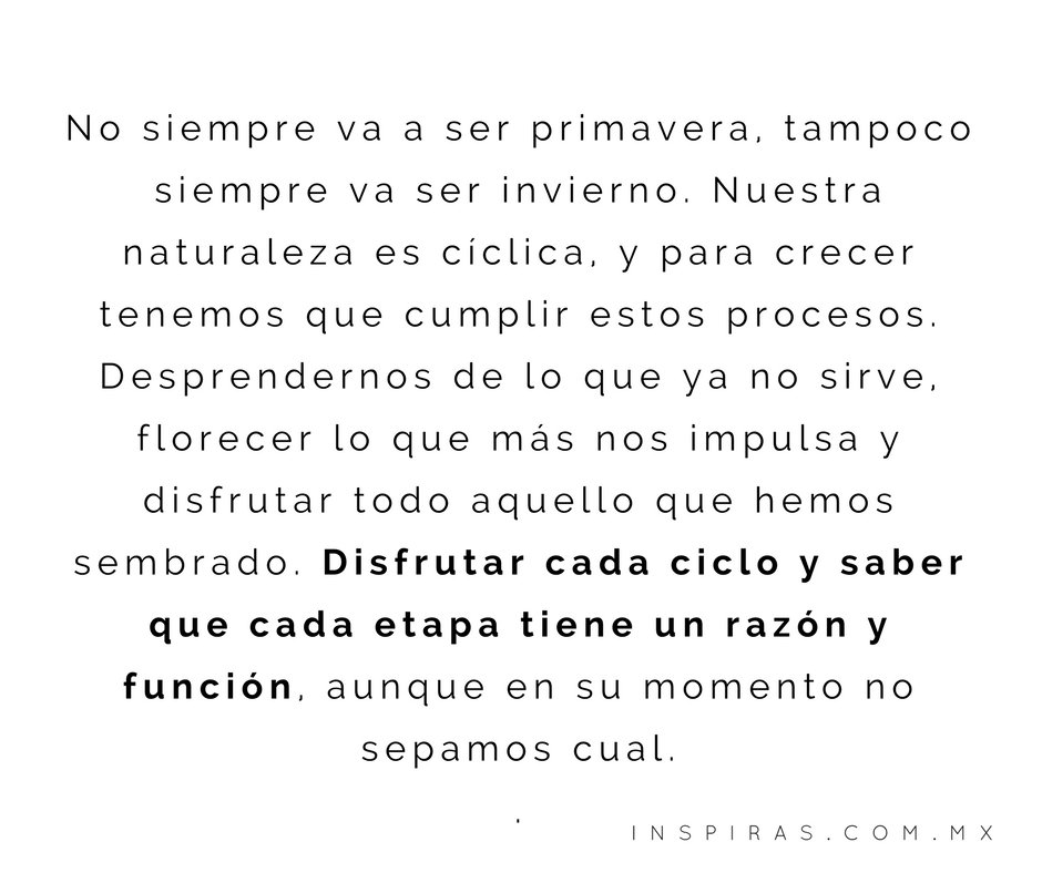 Inspiras_'s tweet photo. Disfrutar cada ciclo y saber que cada etapa tiene un razón y función: https://t.co/M8dnNJmZMt