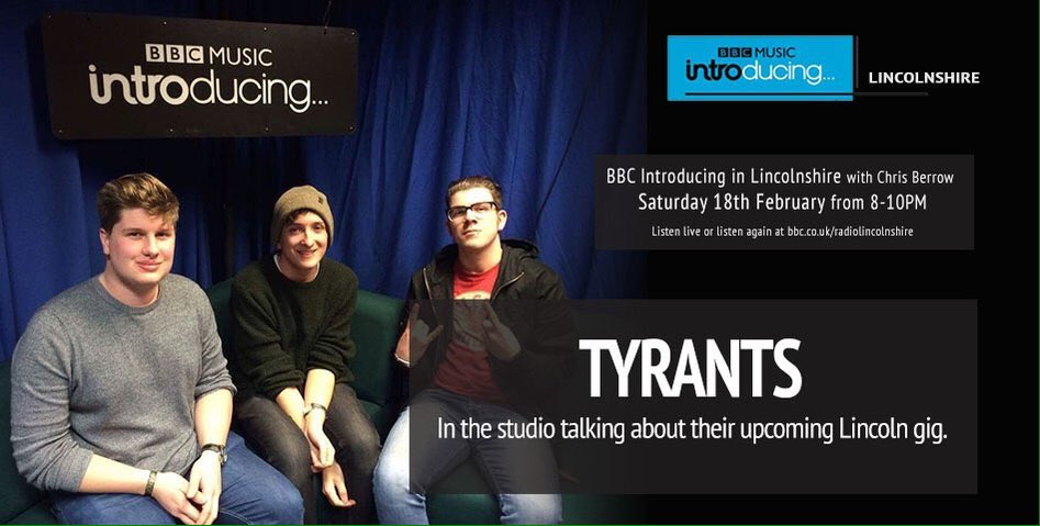 Tyrants (@tyrantsofficial) on Twitter photo Catch us on <a href="/BBCLincsIntro/">BBC Music Introducing in Lincolnshire</a> TONIGHT from 8-10PM!!
You'll hear the best unsigned bands from LINCOLN!! #Tyrants #BBCIntroducing
Tyrants x Catch us on <a href="/BBCLincsIntro/">BBC Music Introducing in Lincolnshire</a> TONIGHT from 8-10PM!!
You'll hear the best unsigned bands from LINCOLN!! #Tyrants #BBCIntroducing
Tyrants x