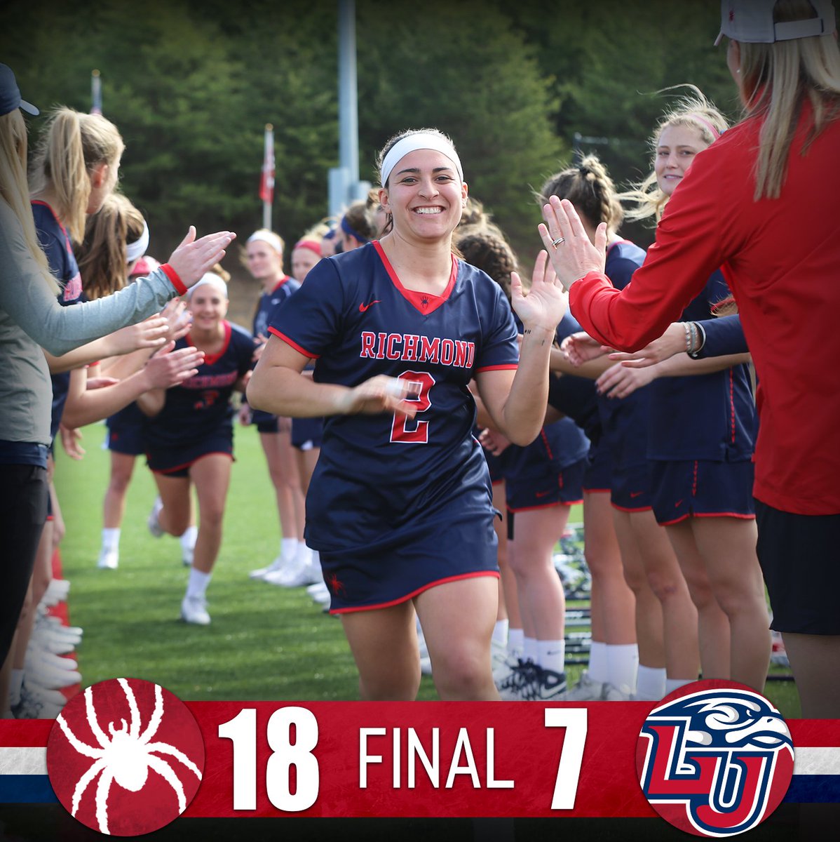 SpiderWLAX's tweet photo. Mark that one down in the WIN column! The Spiders dominate in their season opener, taking down Liberty, 18-7! #OneRichmond https://t.co/XY31X8dlMl
