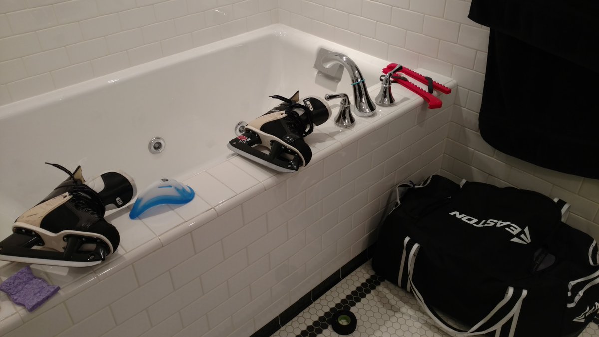 librariatrix's tweet photo. This is my new reality. Gear all over. #hockey #pickupyourmess https://t.co/qisg7KbwVb