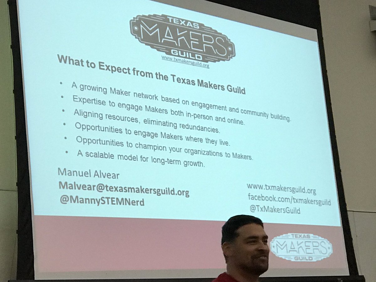 fabnowconf's tweet photo. Director @MannySTEMNerd introduces new #nonprofit @TxMakersGuild! First meeting, March 21st 2017 https://t.co/E0yjWNU4oZ