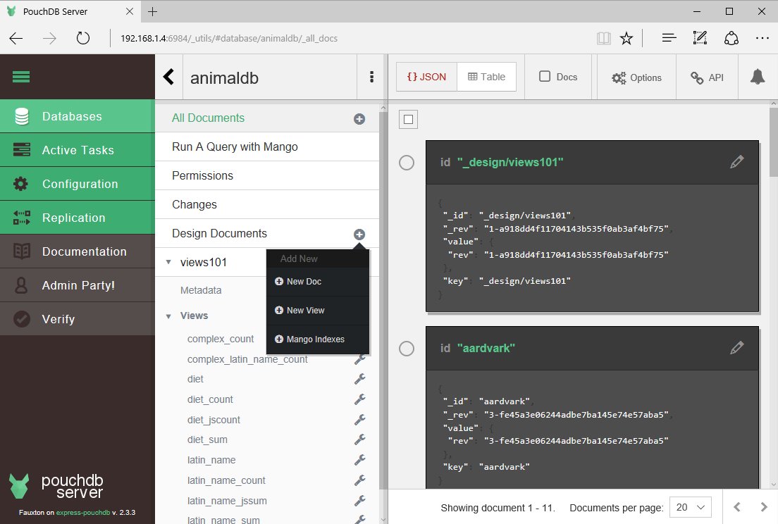Screenshot of PouchDB Server's Fauxton web UI