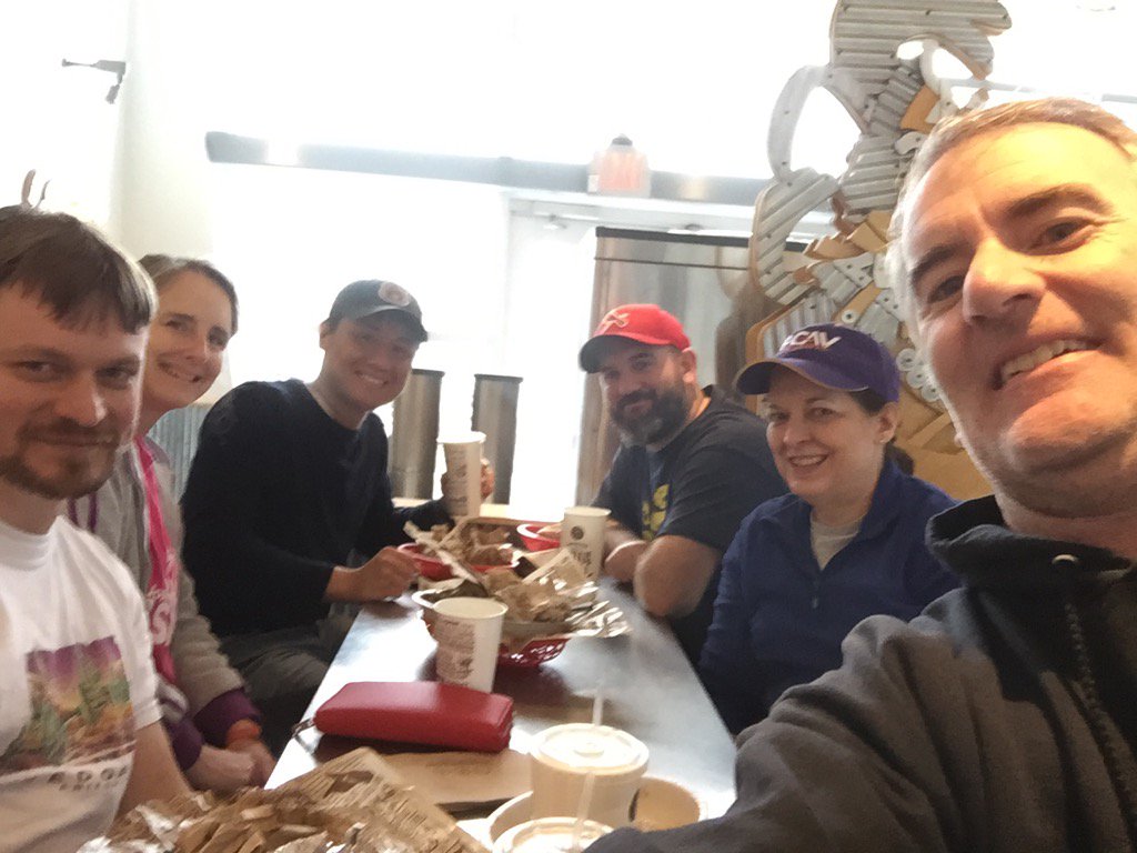 Poezilla's tweet photo. "Team Z" (minus @j_havlak) having lunch after yard cleanup at Steve's. https://t.co/IuUvBrY3Ke
