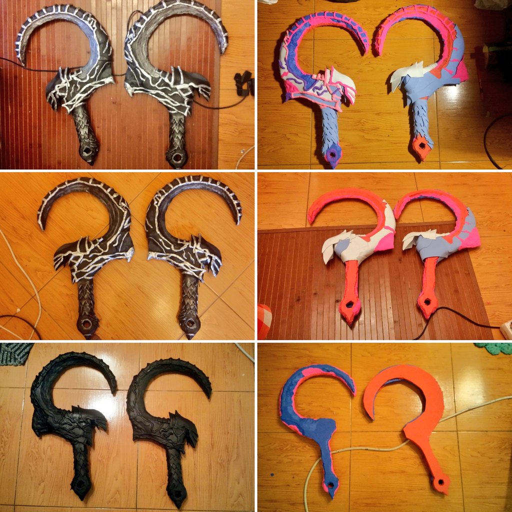 ClariceCosplay's tweet photo. Os dejo el proceso de las guadañas de Maltahel, que no lo habia subido aun https://t.co/dBbefhrjMb