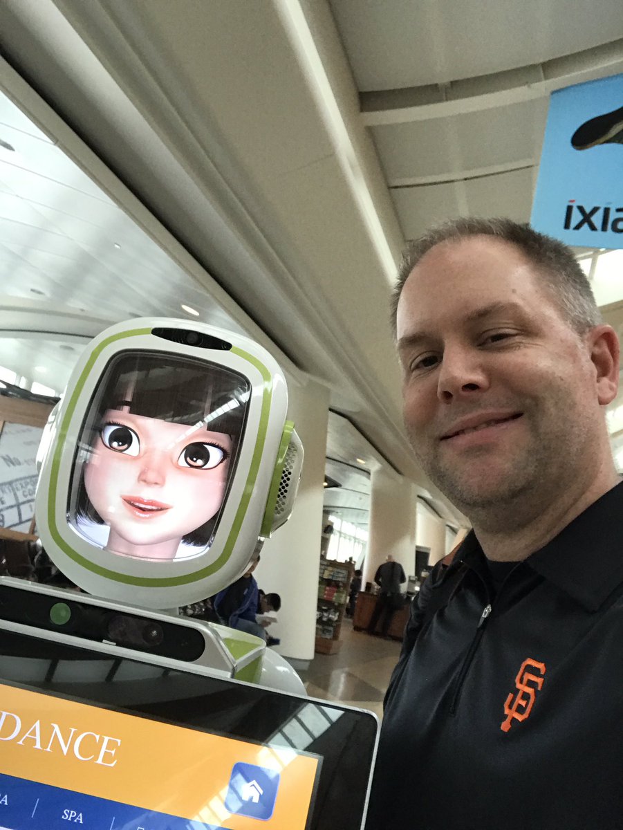 coacheagan's tweet photo. Me and my friend at San Jose Airport:) she talked a little funny #robotsrfun https://t.co/LIBCDnNDbt