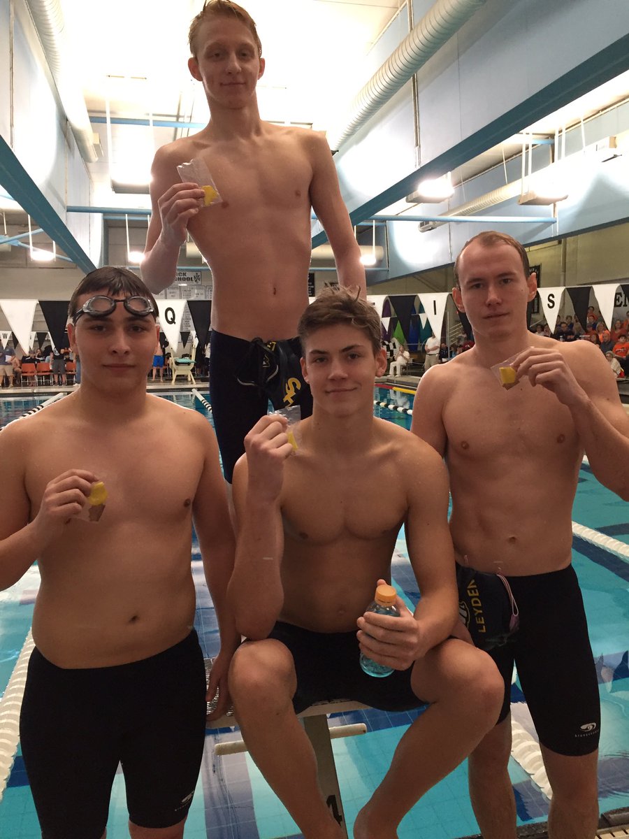 Three 4th place finishes by Leyden relays today at the sectional swim meet. #leydenpride