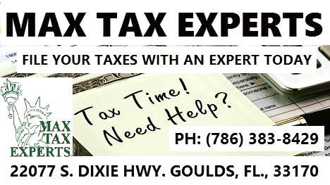 maxtaxexperts's tweet photo. FILE YOUR TAXES WITH AN EXPERT TODAY @ MAX TAX EXPERTS PH: (786) 383-8429 Address: 22077 S. DIXIE HWY. GOULDS, FL., 33170 #MAXTAXEXPERTS https://t.co/WyOlRJlwmn