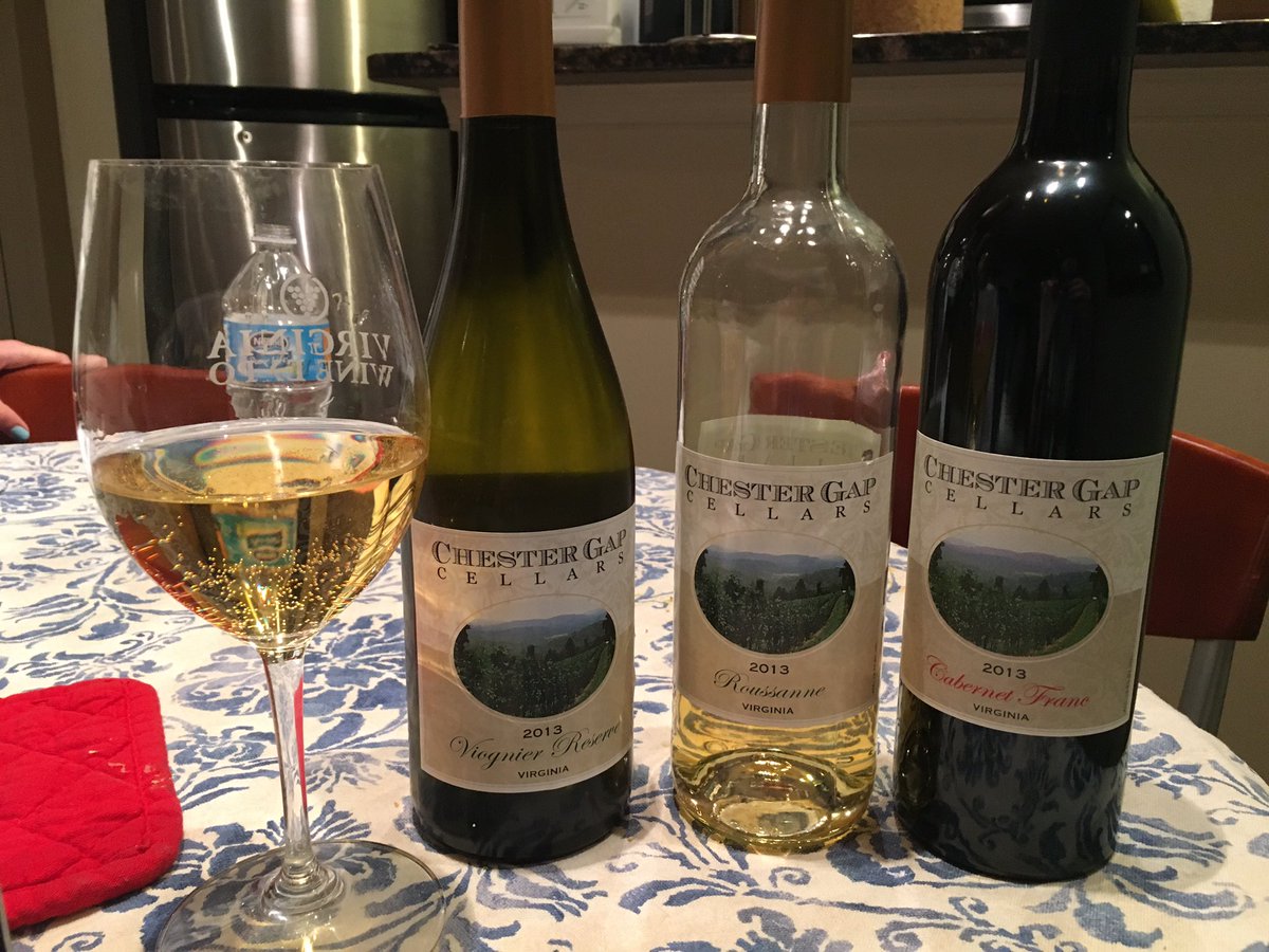 Tonight's line up (we got a head start) 4 #vawinechat <a href="/cgcellars/">Chester Gap Cellars</a> Roussanne, Vio Reserve, and Cab Franc #vawine