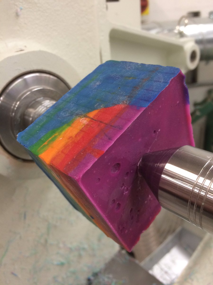 kerry_truman's tweet photo. there was the time I was given a block of recycled wax crayons.. that ended up on the woodlathe too.. if it spins then 'turn it'.. 😆 #tryit https://t.co/4Pjb47FwnZ
