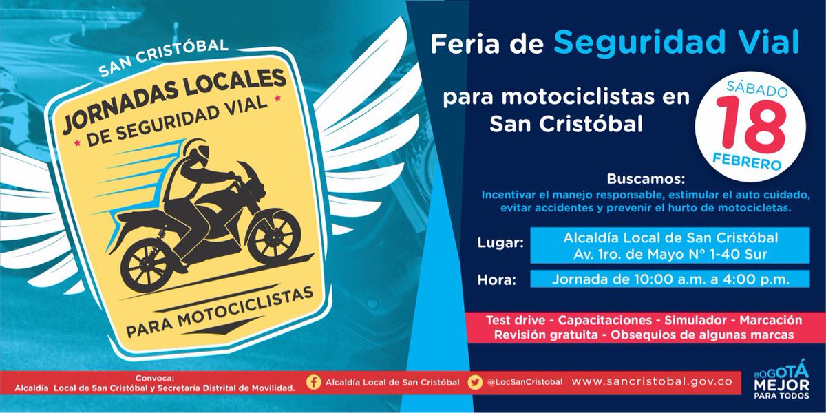 ¡Amigo motociclista! Te esperamos este sábado en la @LocSanCristobal ¡No faltes! #MejorMovilidad @Bogota @industriasjapan @SectorMovilidad