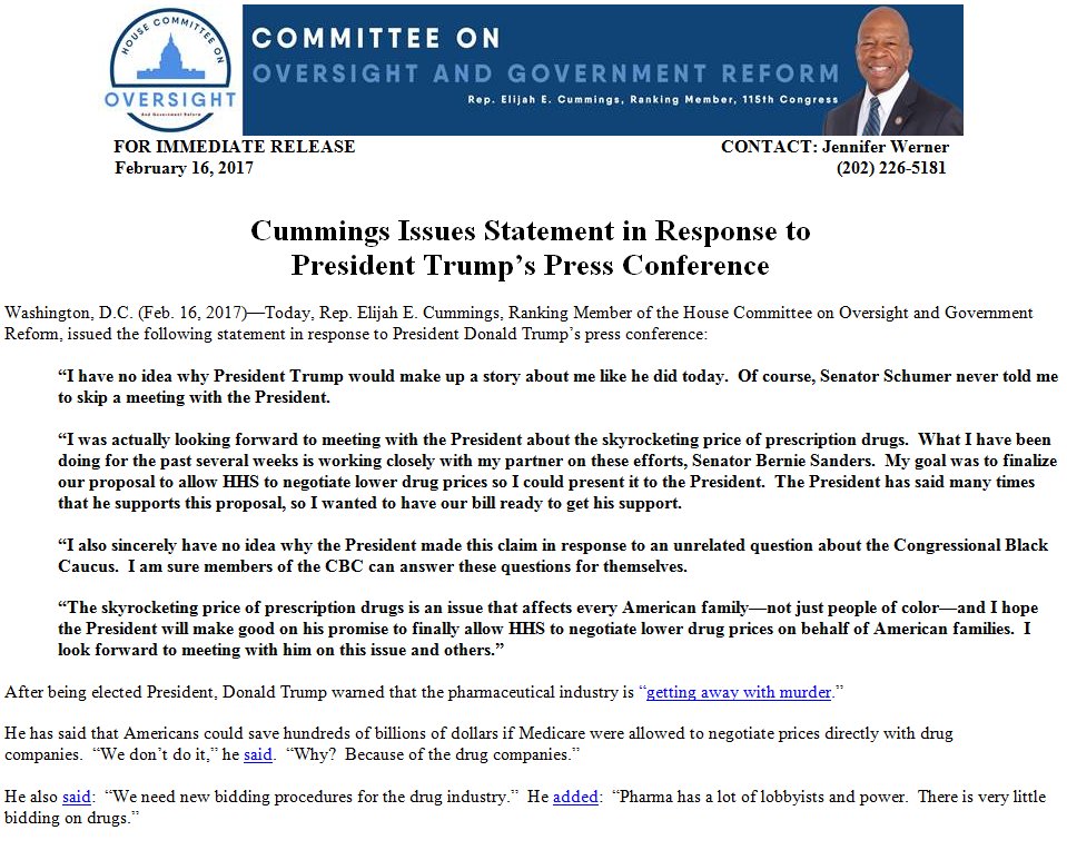 kylegriffin1's tweet photo. Rep. Elijah Cummings says Trump 'made up' a story today about him skipping a meeting at the White House. https://t.co/l5aShysBCp