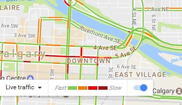 NewsRadioCGY's tweet photo. #yyctraffic Work crews block 2 RHL's on 5th Ave approaching 3 St SE &amp; flyover.  Serious downtown slowdowns. #SlowEscape https://t.co/U9CwbBgUo3