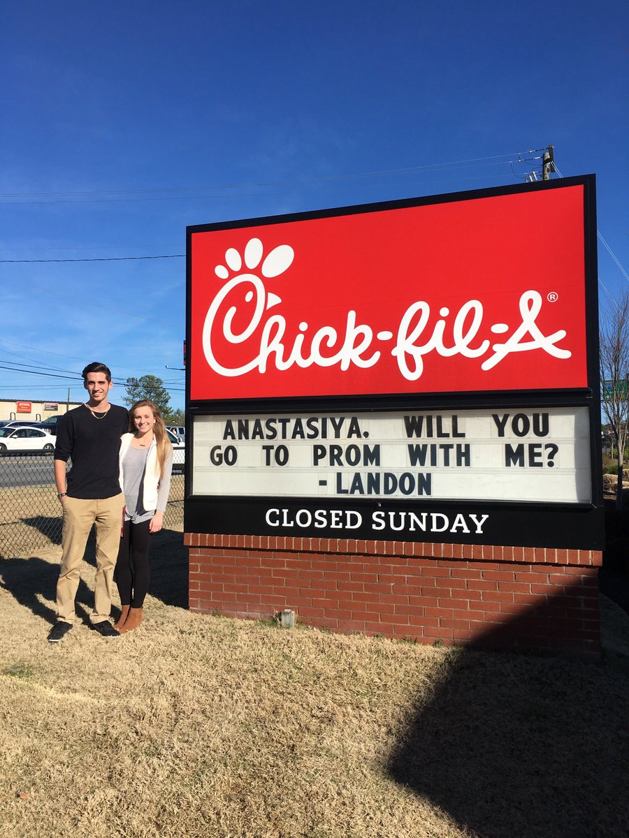 ChickfilASP's tweet photo. Congrats on the #promposal! Chicken always brings people together! #riverbluff #saludapointe #cfa https://t.co/oVRbArfylI