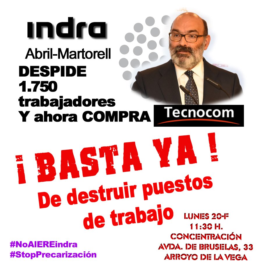 cobasindraorg's tweet photo. La Generalitat multa a INDRA por cesión ilegal de trabajadores https://t.co/2LX7AMnyPU Hace un €R€ #NoEREindra ES ILEGAL y compra TECNOCOM https://t.co/zd3wtOo0YR