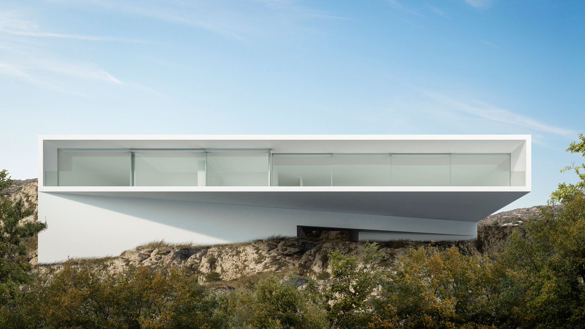 dezeen's tweet image. Minimal Hollywood house juts out from steep hillside: trib.al/SVbeG4W