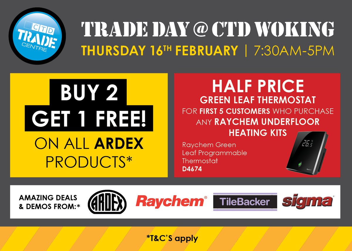 CTDTrade's tweet photo. Come down to CTD Woking today for free food, refreshments and fantastic offers!
#ctdtrade https://t.co/65jXxbSllg